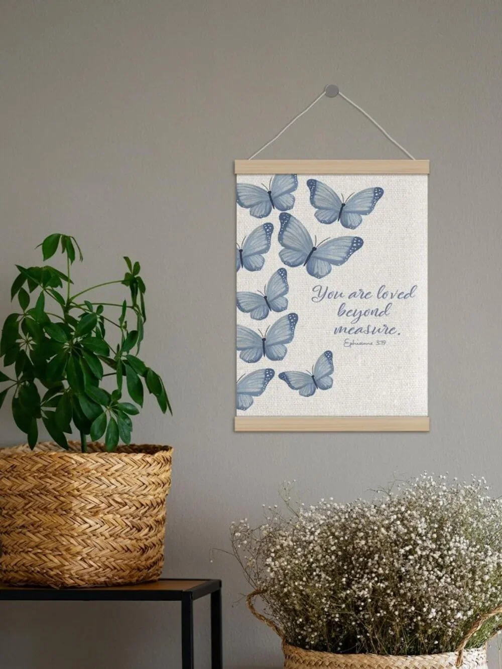 Blue Butterfly Christian Wall Art Bible Verse Poster Hanger 12x16 Decor
